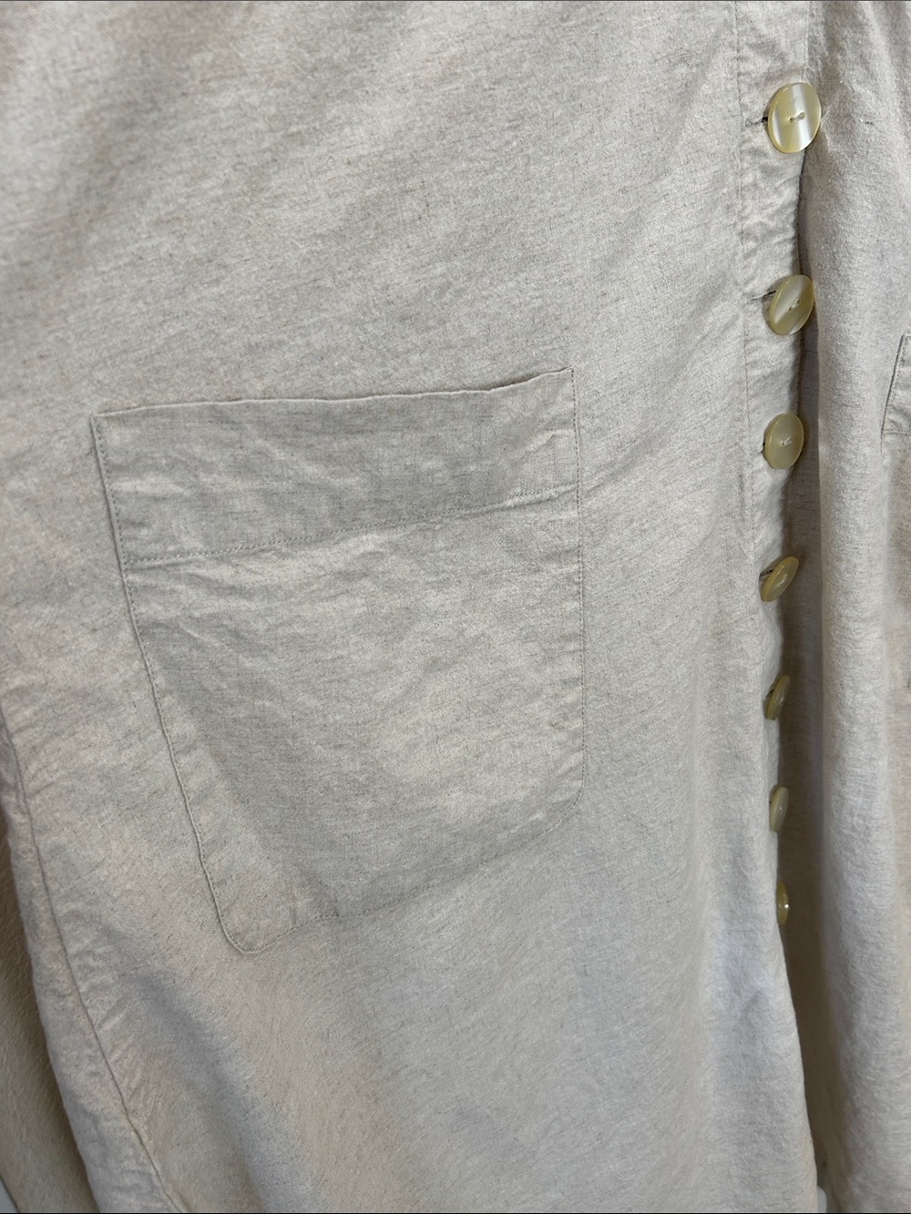 Free People Linen Blend Button Down Maxi Dress Duster Pockets Beige Large - Picture 8 of 12